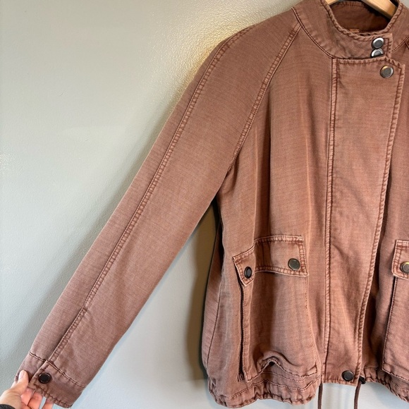 Free People Small Linen Blend Slouchy Utility Bomber Jacket Mauve - Brown - Picture 2 of 7
